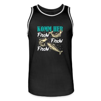 Angeln Hobby KOMM HER FISCHI FISCHI FISCHI Lustig - Männer Basketball-Trikot - Schwarz/Weiß - Vorne - AI Model Male 185 dark (185cm)