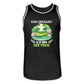 Faschingskostüm KUSS GEFÄLLIG? ICH BIN DER PRINZ - Männer Basketball-Trikot - Schwarz/Weiß - Vorne - AI Model Male 185 dark (185cm)