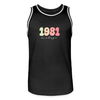 Anniversaire Année de naissance 1981 - Maillot de basket Homme - noir/blanc - Devant - AI Model Male 185 dark (185cm)