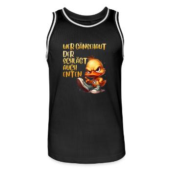 Entenkostüm WER GÄNSEHAUT DER SCHLÄGT AUCH - Männer Basketball-Trikot - Schwarz/Weiß - Vorne - AI Model Male 185 dark (185cm)