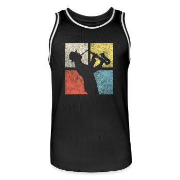 Saxophone Rétro Vintage - Maillot de basket Homme - noir/blanc - Devant - AI Model Male 185 dark (185cm)