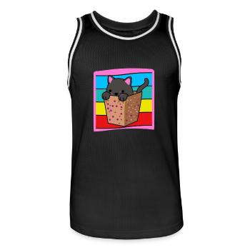 Chat dans une boîte - Maillot de basket Homme - noir/blanc - Devant - AI Model Male 185 dark (185cm)