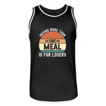 Intermittent fasting Intermittent fasting - Men's Basketball Jersey - black/white - Front - AI Model Male 185 dark (185cm)