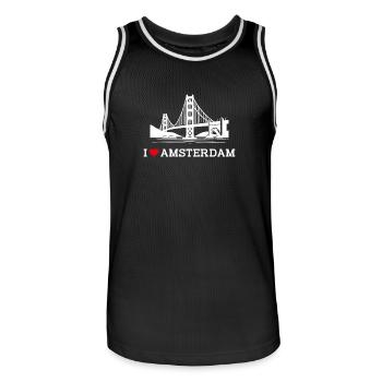 I Love Amsterdam Golden Gate Bridge Netherland Pun - Men's Basketball Jersey - black/white - Front - AI Model Male 185 dark (185cm)