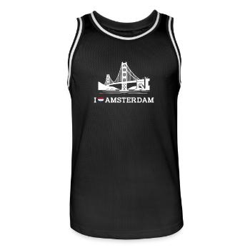 I Love Amsterdam Flag Heart Golden Gate Bridge Pun - Men's Basketball Jersey - black/white - Front - AI Model Male 185 dark (185cm)