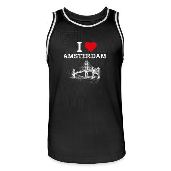 I Love Amsterdam Netherland Golden Gate Bridge Pun - Men's Basketball Jersey - black/white - Front - AI Model Male 185 dark (185cm)