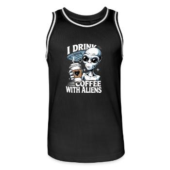 Witziges Ich trinke Kaffee mit Aliens - Männer Basketball-Trikot - Schwarz/Weiß - Vorne - AI Model Male 185 dark (185cm)