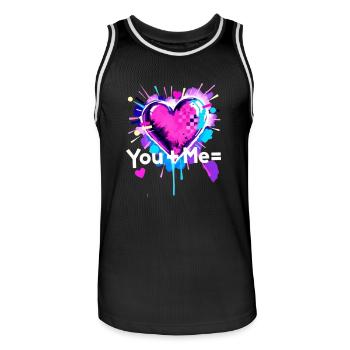 You+Me=heart You Plus Me equals Love - Men's Basketball Jersey - black/white - Front - AI Model Male 185 dark (185cm)