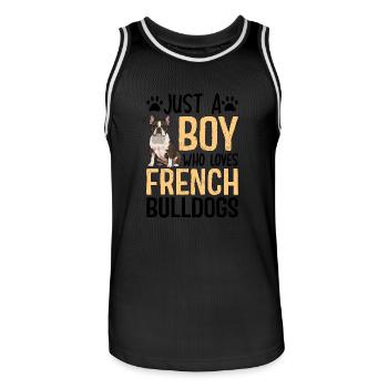 Just A Boy Who Loves French Bulldogs - Men's Basketball Jersey - black/white - Front - AI Model Male 185 dark (185cm)