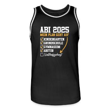 ABI 2025 MEIN PLAN GEHT AUF Abiturient Lustiges - Männer Basketball-Trikot - Schwarz/Weiß - Vorne - AI Model Male 185 dark (185cm)