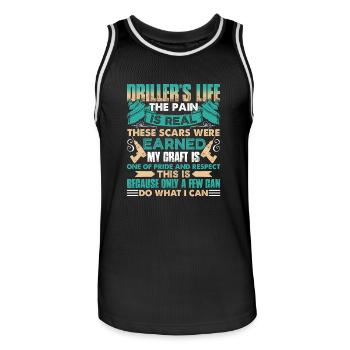 Driller's Life The Pain Is Real - Men's Basketball Jersey - black/white - Front - AI Model Male 185 dark (185cm)