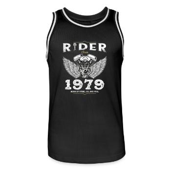 Rider Since 1979 - 46 Years, Born to Ride, Built - Men's Basketball Jersey - black/white - Front - AI Model Male 185 dark (185cm)