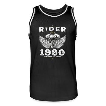 Cycliste depuis 1980 - 45 ans de routes ouvertes et - Maillot de basket Homme - noir/blanc - Devant - AI Model Male 185 dark (185cm)