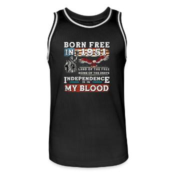 Born Free in 1951 - 74 Years of American Strength - Men's Basketball Jersey - black/white - Front - AI Model Male 185 dark (185cm)