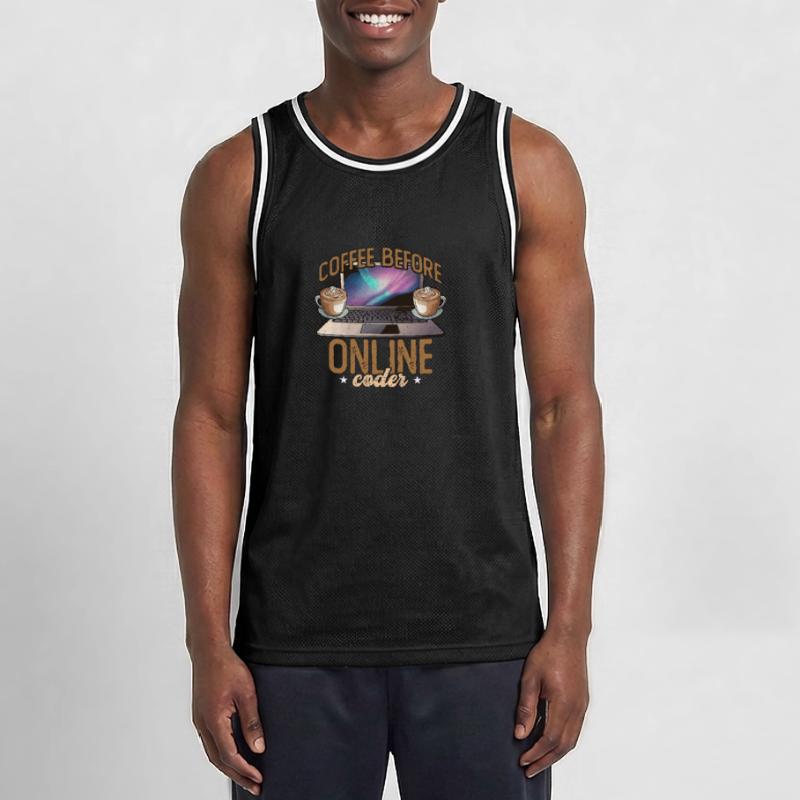 Online Coder Coffee Before Programmer Coffee Lover Männer Basketball-Trikot