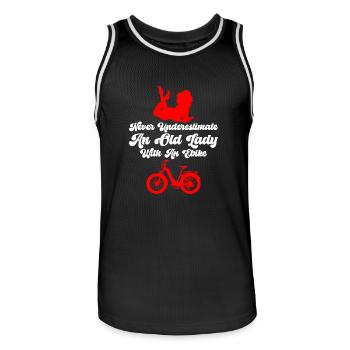 E-Biker NEVER UNDERESTIMATE AN OLD LADY Lustiges - Männer Basketball-Trikot - Schwarz/Weiß - Vorne - AI Model Male 185 dark (185cm)