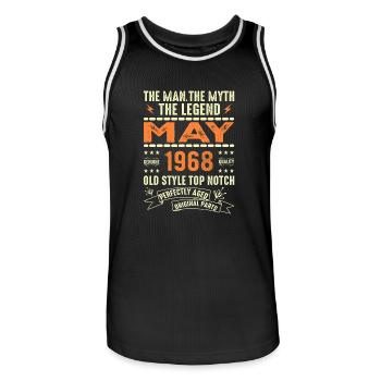 Birthday May 1968 - May 1968 - Men's Basketball Jersey - black/white - Front - AI Model Male 185 dark (185cm)