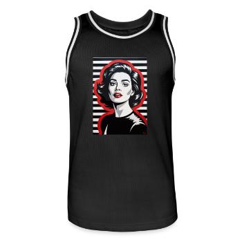 Stylish Retro Portrait with Striped Pattern - Men's Basketball Jersey - black/white - Front - AI Model Male 185 dark (185cm)