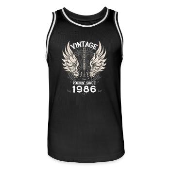 Rock vintage depuis 1986, 39 ans de légendaire - Maillot de basket Homme - noir/blanc - Devant - AI Model Male 185 dark (185cm)