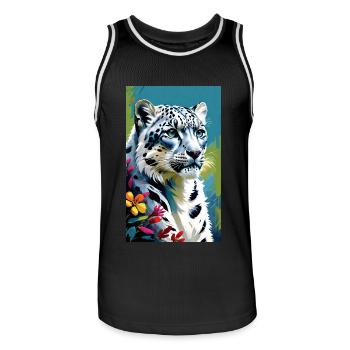 Léopard des neiges | Léopard | Prédateur - Maillot de basket Homme - noir/blanc - Devant - AI Model Male 185 dark (185cm)