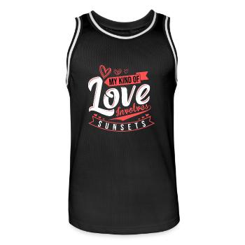 Meine Art von Liebe beinhaltet Sonnenuntergänge und Romantik - Männer Basketball-Trikot - Schwarz/Weiß - Vorne - AI Model Male 185 dark (185cm)