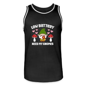 Low Battery Need More Gnomes Funny Gardening Gnome - Männer Basketball-Trikot - Schwarz/Weiß - Vorne - AI Model Male 185 dark (185cm)