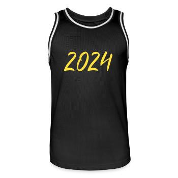 2024 Réveillon du Nouvel An Nouvel An jaune - Maillot de basket Homme - noir/blanc - Devant - AI Model Male 185 dark (185cm)