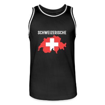 Schweiz - Männer Basketball-Trikot - Schwarz/Weiß - Vorne - AI Model Male 185 dark (185cm)