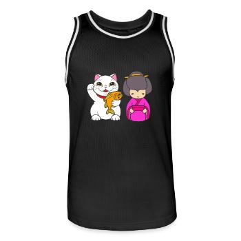 Maneki Neko Japan Glücksbringer - Männer Basketball-Trikot - Schwarz/Weiß - Vorne - AI Model Male 185 dark (185cm)