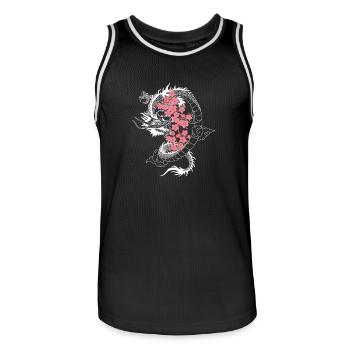 Japanese Dragon Cherry Blossom Tree Sakura Tree - Men's Basketball Jersey - black/white - Front - AI Model Male 185 dark (185cm)