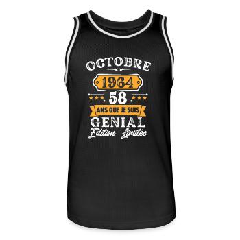 Cadeau D'anniversaire 58 Ans Octobre 1964 Rétro - Maillot de basket Homme - noir/blanc - Devant - AI Model Male 185 dark (185cm)