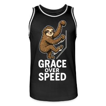 Bouldering Motivation – Grace Over Speed Gift - Men's Basketball Jersey - black/white - Front - AI Model Male 185 dark (185cm)