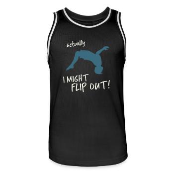 I Might Flip Out! BackFlip Parkour Freerunning - Men's Basketball Jersey - black/white - Front - AI Model Male 185 dark (185cm)