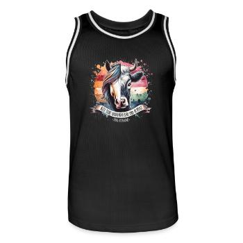 Tierliebe Motiv: Farbenfroher Pferd & Kuh Mix - Männer Basketball-Trikot - Schwarz/Weiß - Vorne - AI Model Male 185 dark (185cm)