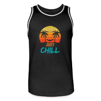 JUST CHIIL - Men's Basketball Jersey - black/white - Front - AI Model Male 185 dark (185cm)