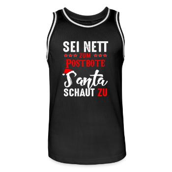 Sei nett zum Postbote Santa schaut zu - Männer Basketball-Trikot - Schwarz/Weiß - Vorne - AI Model Male 185 dark (185cm)