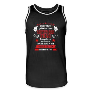 Mann vergeben an eine September Frau Geschenk - Männer Basketball-Trikot - Schwarz/Weiß - Vorne - AI Model Male 185 dark (185cm)