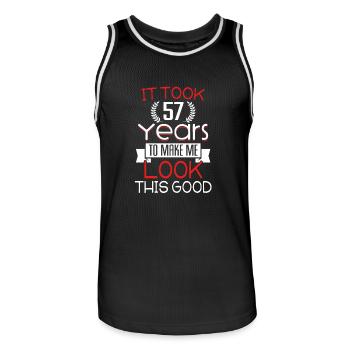 Birthday 57 years · shirt · birthday saying - Men's Basketball Jersey - black/white - Front - AI Model Male 185 dark (185cm)
