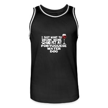 drink wine and pet my portuguese water dog - Men's Basketball Jersey - black/white - Front - AI Model Male 185 dark (185cm)