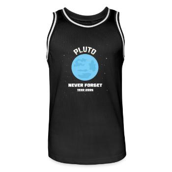 PLUTO NEVER FORGET 1930-2006 - Men's Basketball Jersey - black/white - Front - AI Model Male 185 dark (185cm)