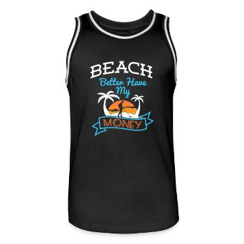 Plage Il vaut mieux avoir mon argent - Maillot de basket Homme - noir/blanc - Devant - AI Model Male 185 dark (185cm)
