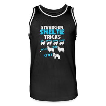 Shirt as a gift for dog owners of a Sheltie - Men's Basketball Jersey - black/white - Front - AI Model Male 185 dark (185cm)