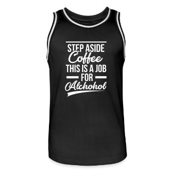 To the side coffee - this is a job for alcohol! - Men's Basketball Jersey - black/white - Front - AI Model Male 185 dark (185cm)