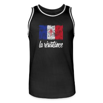 Distressed France Flag La Resistance Proud French - Men's Basketball Jersey - black/white - Front - AI Model Male 185 dark (185cm)