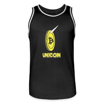 Unicoin Funny Bitcoin Unicorn Blockchain Currency - Men's Basketball Jersey - black/white - Front - AI Model Male 185 dark (185cm)