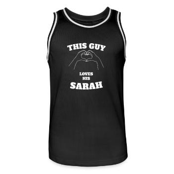 This Guy Loves His Sarah Valentine Day Gift - Men's Basketball Jersey - black/white - Front - AI Model Male 185 dark (185cm)