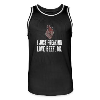 BBQ grilled beef lover tee - Men's Basketball Jersey - black/white - Front - AI Model Male 185 dark (185cm)