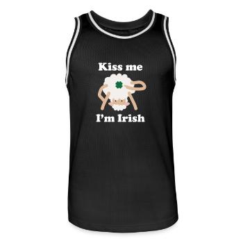 Kiss Me Im Irish Sheep Funny St Patricks Day Pun - Men's Basketball Jersey - black/white - Front - AI Model Male 185 dark (185cm)