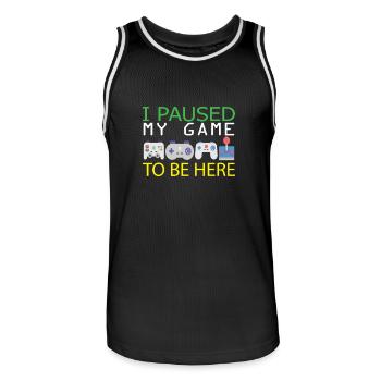 I Paused My Game To Be here | Zocker Spielen WOW - Männer Basketball-Trikot - Schwarz/Weiß - Vorne - AI Model Male 185 dark (185cm)