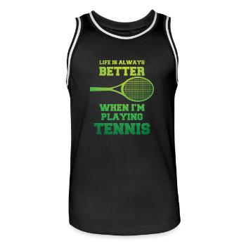 Tennis Life Tennis Racket Gift - Men's Basketball Jersey - black/white - Front - AI Model Male 185 dark (185cm)